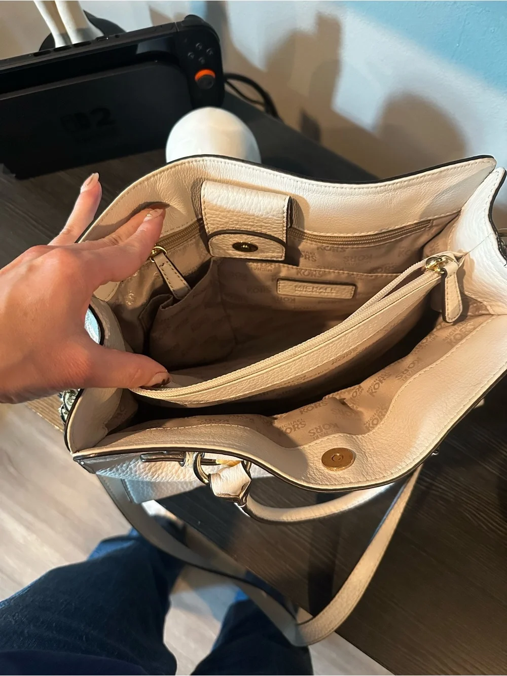 Michael Kors Cream Pebble Leather Satchel with Gold Hardware